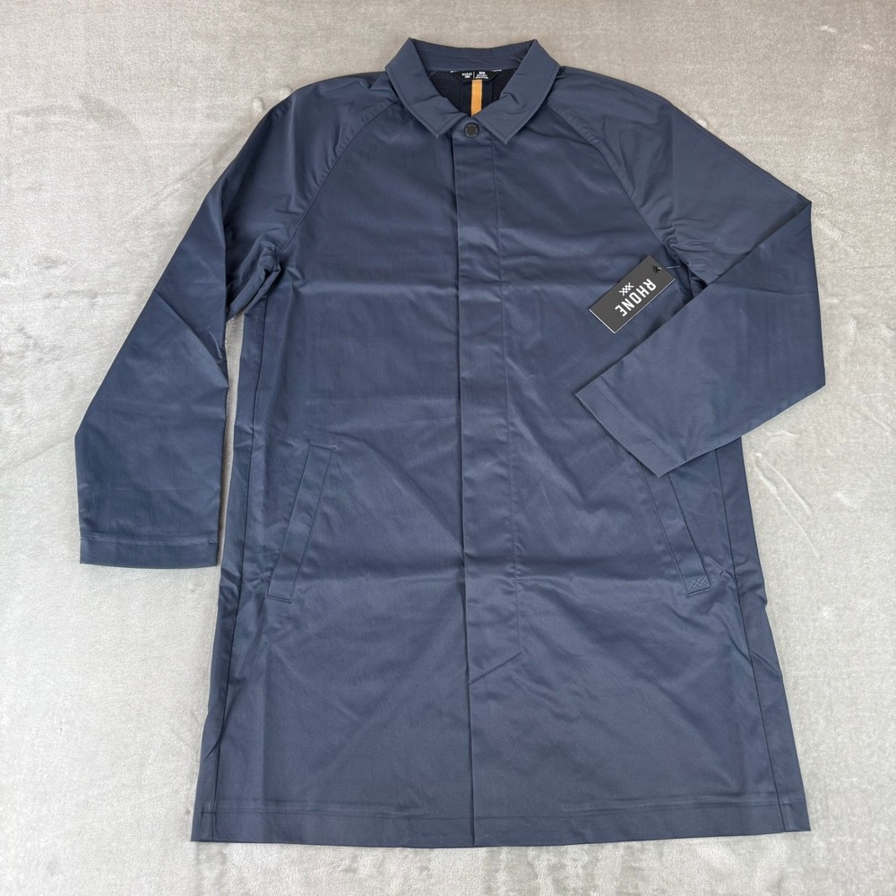 Rhone Aux Mac Water Resistant Coat Mens Medium True Navy Blue Snap $328 New NWT